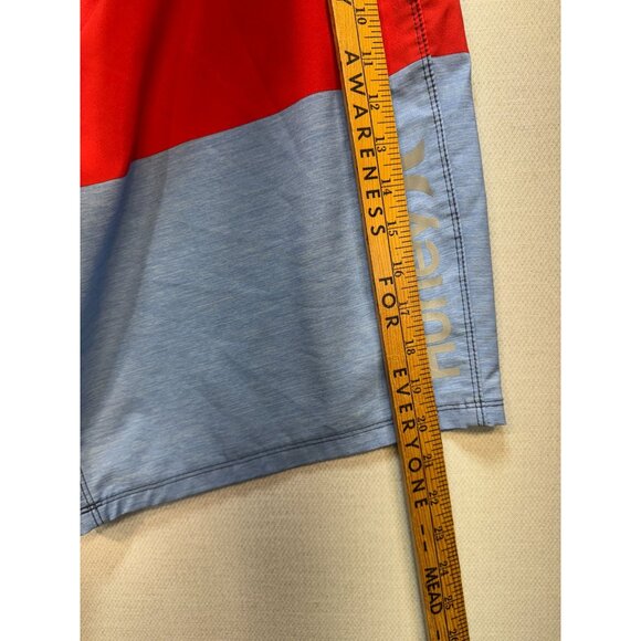 Hurley Mens Colorblock Board Shorts Size 38 Red Blue Drawstring Beach Swimwear - Picture 6 of 11